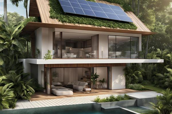 tropical home design with solar panel green